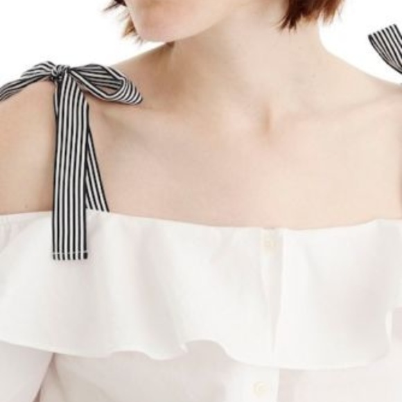⛔sold⛔J Crew Ribbon Cold shoulder Poplin Top - Picture 2 of 8